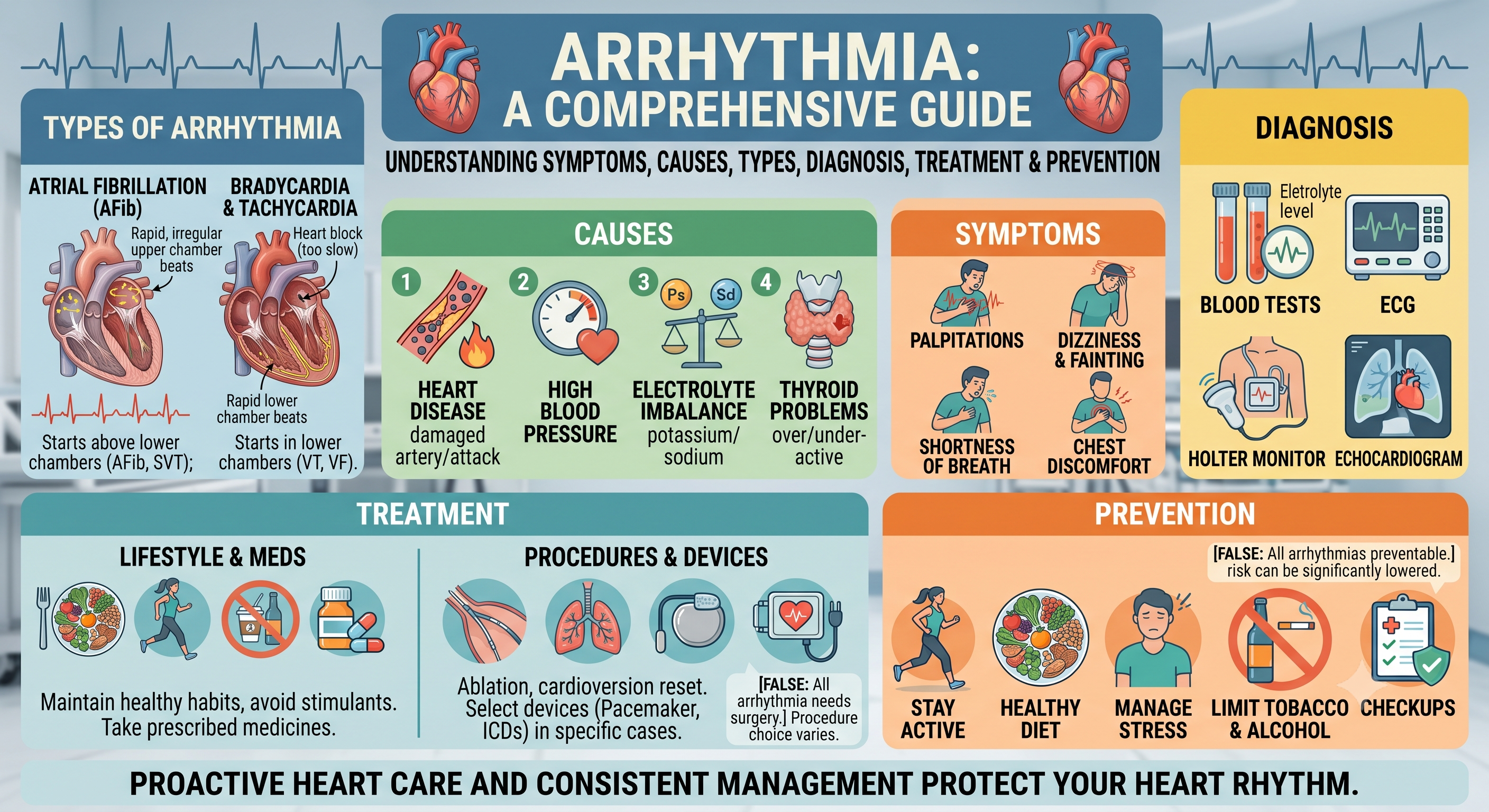 Arrhythmia: Symptoms, Causes, Types, Diagnosis, Treatment and Preventio