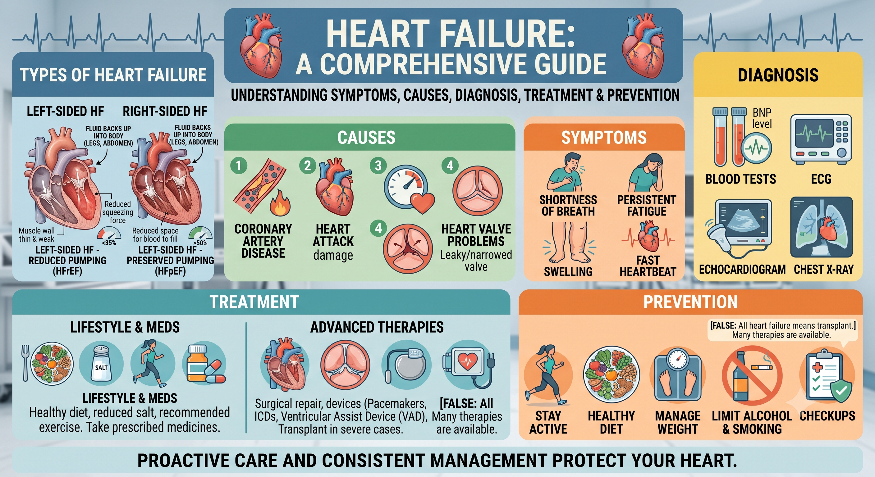 Heart Failure: Symptoms, Causes, Types, Diagnosis, Treatment and Prevention